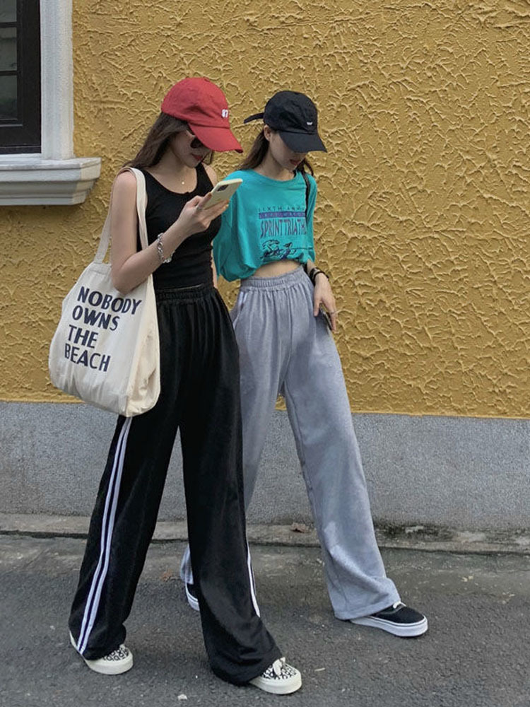 HOUZHOU Black Sweatpant Autumn Korean Style Fashion Print Baggy Pants Joggers Casual All-match High Waist Trousers 220325
