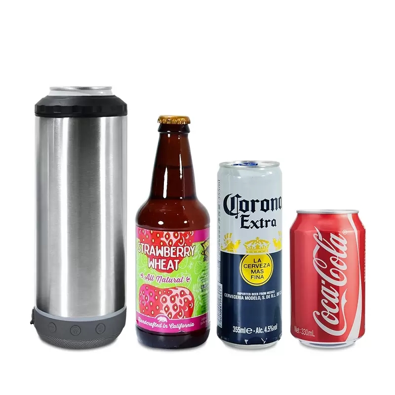 local warehouse sublimation 4 in one cooler Bluetooth speaker tumbler 16oz straight tumblers 5 coloful Audio Stainless Steel bottom enjoy your music U