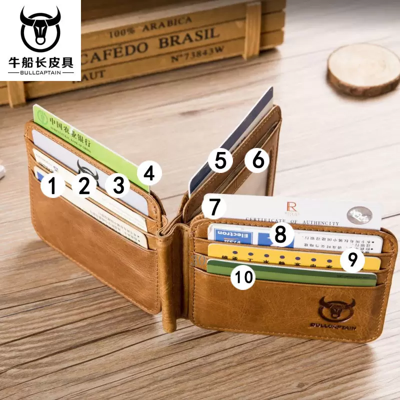 Slim Money Clips for Men Wallet Genuine Cowhide Leather Photo ID Credit Card Holder Front Pocket RFID Blocking Bifold Male Gift Instrument Bags & Case