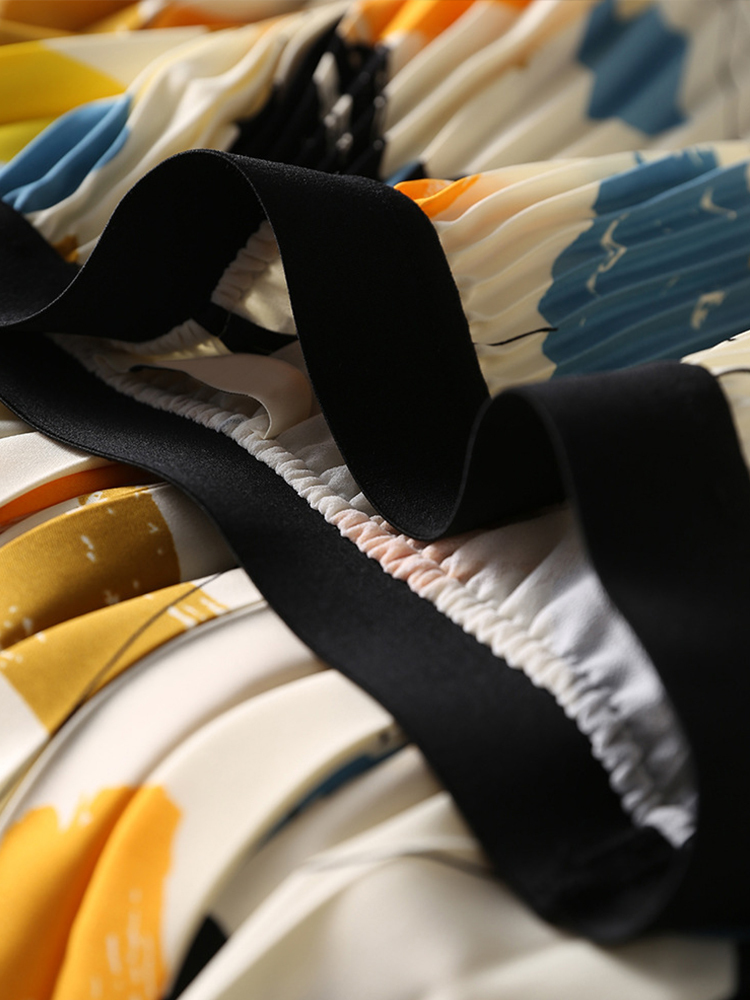 TIGENA Women Midi Skirt Fall Winter Korean Casual Beautiful Print A Line High Waist Pleated Long Female Ladies 220317