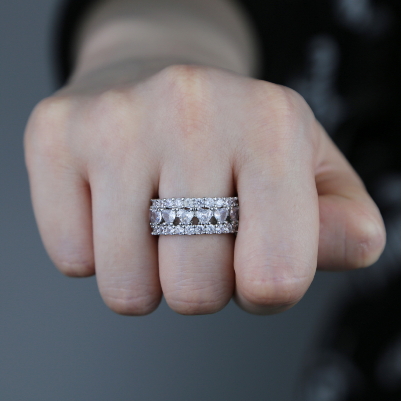 Round Heart Iced Out Cubic Zirconia Ring for Women in Sier