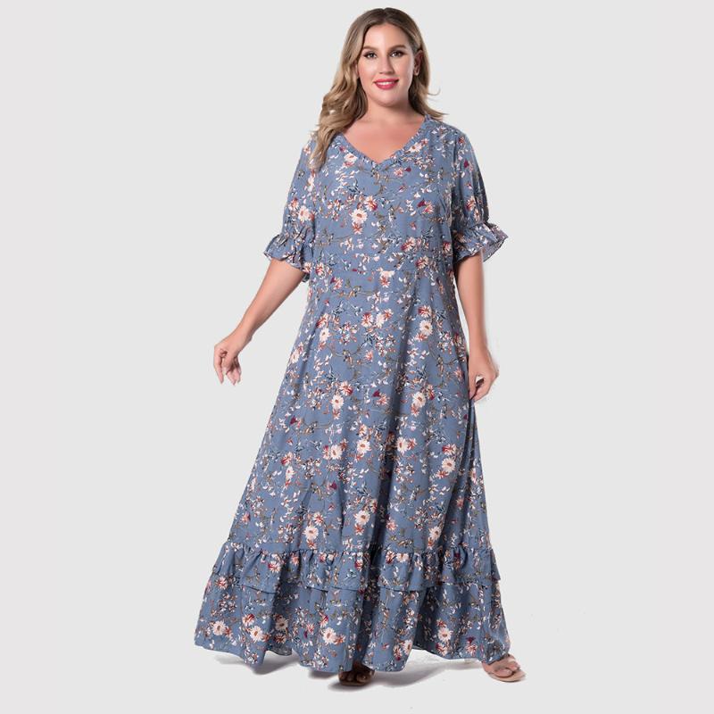 Plus Size Dresses Large Women's V-neck Lace Collar Skirt Ruffle Print Temperament Commuter DressPlus, Blue
Plus Size Dresses Large Women's V-neck Lace Collar Skirt Ruffle Print Temperament Commuter DressPlus, Blue