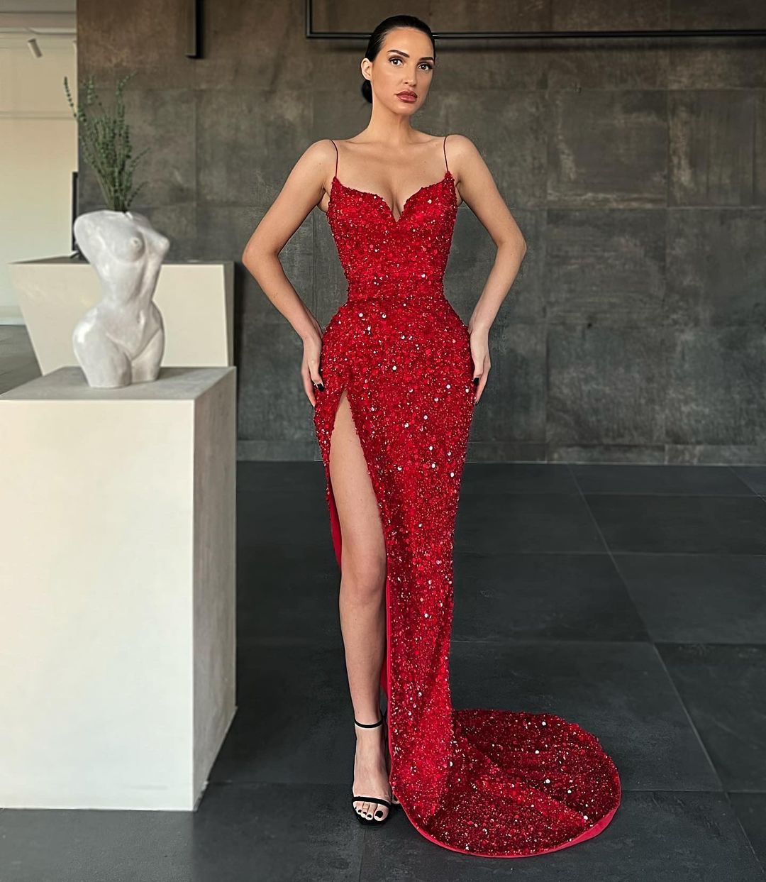 Sequin Prom Dresses 2024 Sleeveless Custom-made Split Backless