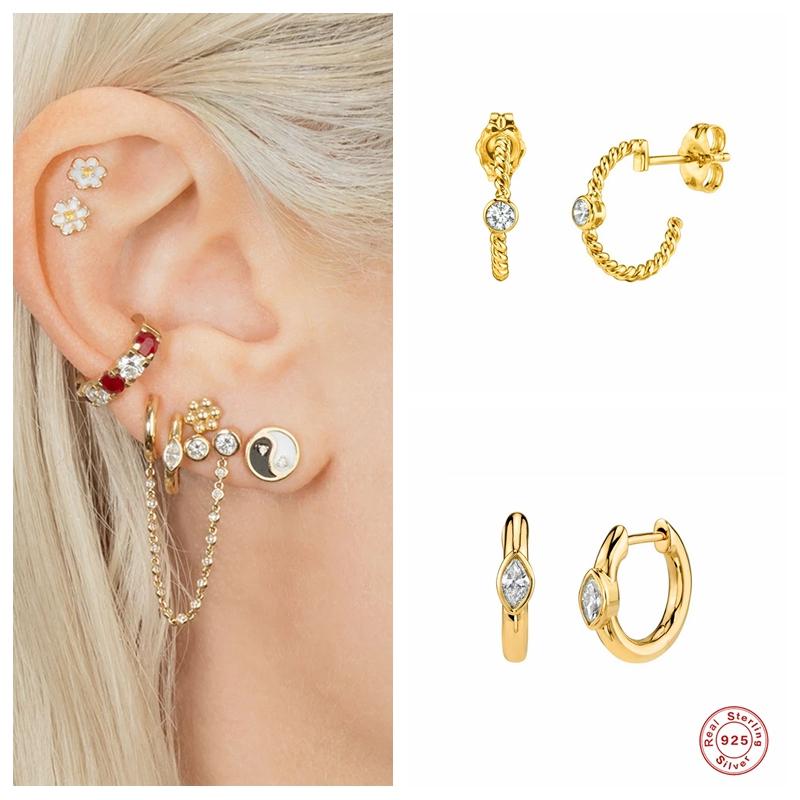 Hoop & Huggie Aide 925 Sterling Silver Gold Twist Earring With Shiny Clear Zircon Crystal Loop Circle Round Punk Rock JewelryHoop
Hoop & Huggie Aide 925 Sterling Silver Gold Twist Earring With Shiny Clear Zircon Crystal Loop Circle Round Punk Rock JewelryHoop