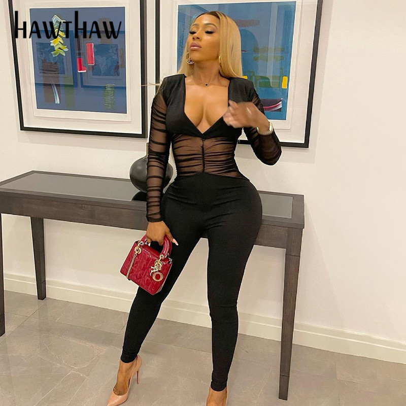 Hawthaw Women Autumn Long Sleeve V Neck Mesh See Through Bodycon Black Jumpsuit Overall 2021 Fall Clothes Wholesale Items
Hawthaw Women Autumn Long Sleeve V Neck Mesh See Through Bodycon Black Jumpsuit Overall 2021 Fall Clothes Wholesale Items