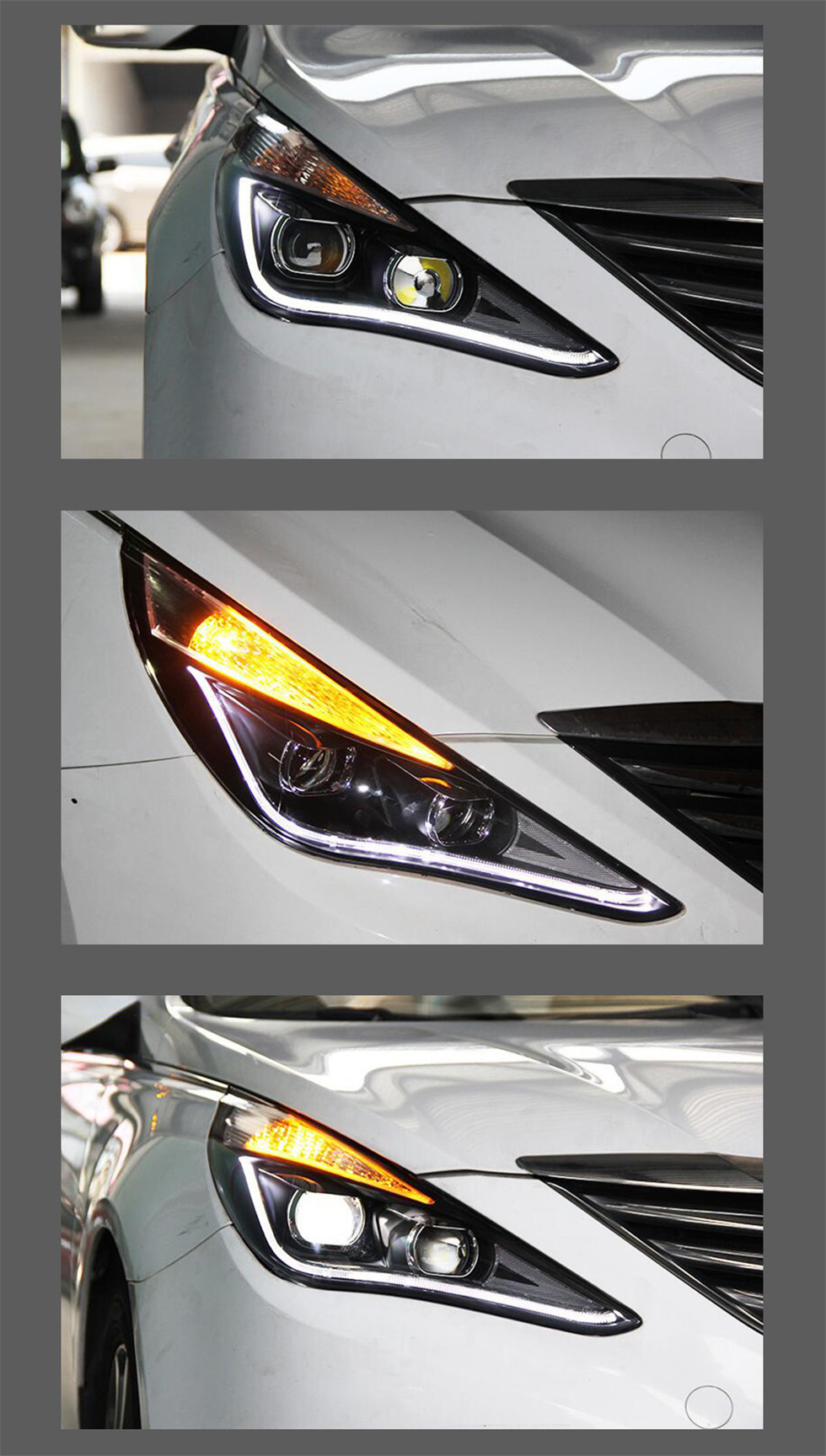 For Sonata 8 2011-16 Headlights Hyundai LED Daytime Running Light Waterproof Fog Lamp DRL Car Headlight Assembly