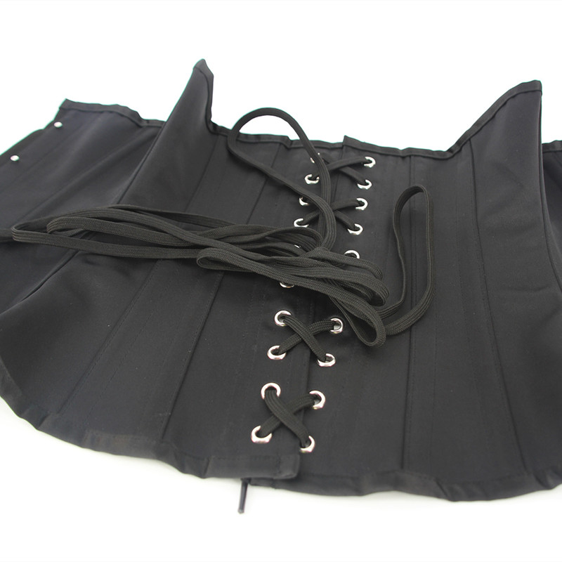 Black Satin 16pcs Steel Bones Underbust Corset Waist Cincher 2022 New Women Waist Trainer Sculpting Girdle Shapewear