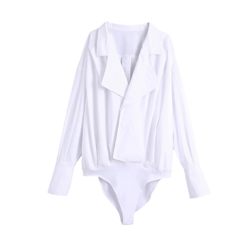 Casual Woman White Oversized Shirt Bodysuits Spring Fashion Ladies Loose Soft BodySuits Female Sexy Streetwear Shirts 210515