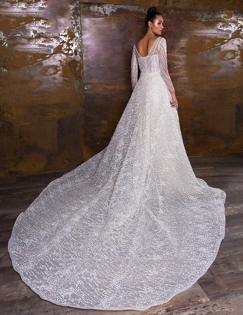 Elegant Wedding Mermaid Dress With Detachable Train Lace Sweetheart Neckline Full Sleeves Long Plus Sizes Bride Gown