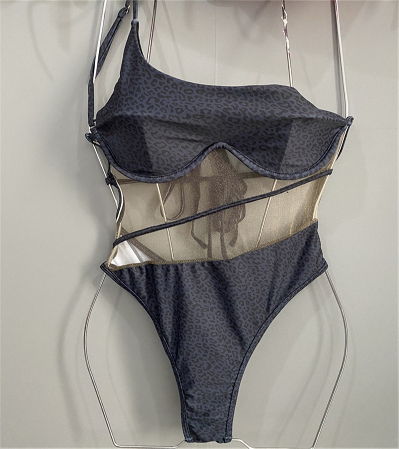 One Shoulder Leopard Swimsuits Padded Push Up Women's Swimwear Outdoor Beach Swimming Bandage One-piece Swimsuits