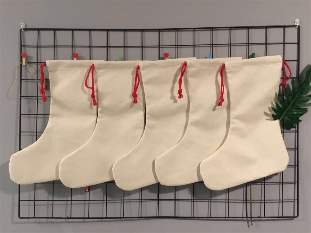 DIY Sublimation Blank Bags Printing Linen Stockings Christmas Decoration Socks Halloween Advertising Drawstring Sock Santa Sack Large Gift Personalize
