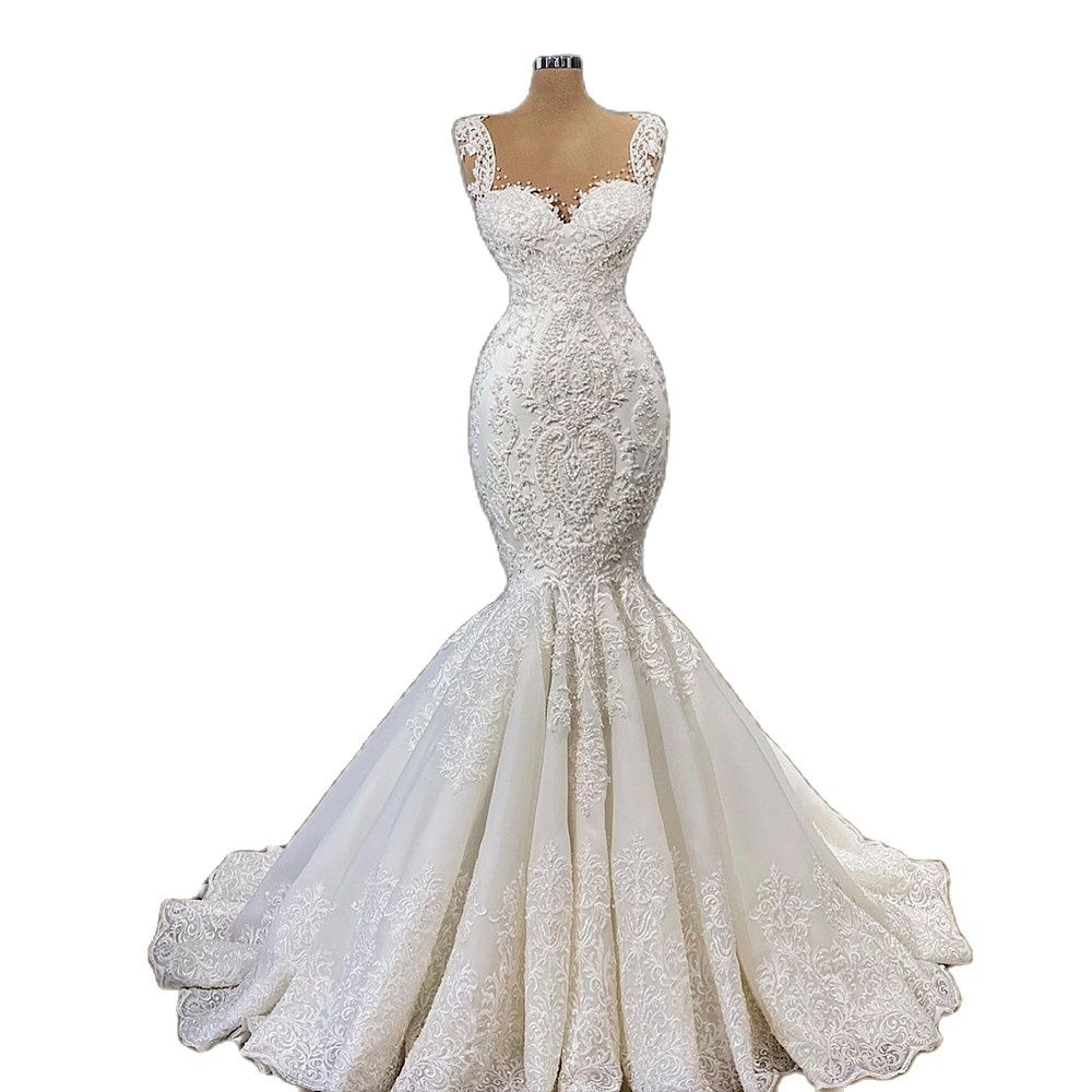 Gorgeous African Mermaid Wedding Dresses Bridal Gowns Lace Appliques Beaded Sweep Train Plus Size Vestido De Noiva