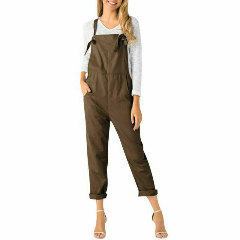 Women's Jumpsuits Rompers Women pocket cotton Linen casual fashion loose jumpsuit Dungarees jumpsuit baggy Baggy loose romper Long trousers overa