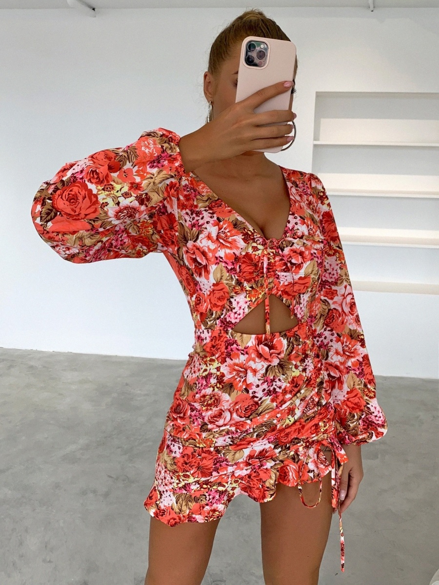 joyfunear Floral Print Knot Front Cut Out Ruched Ruffle Hem Dress r3DQ#, Multicolor
joyfunear Floral Print Knot Front Cut Out Ruched Ruffle Hem Dress r3DQ#, Multicolor
