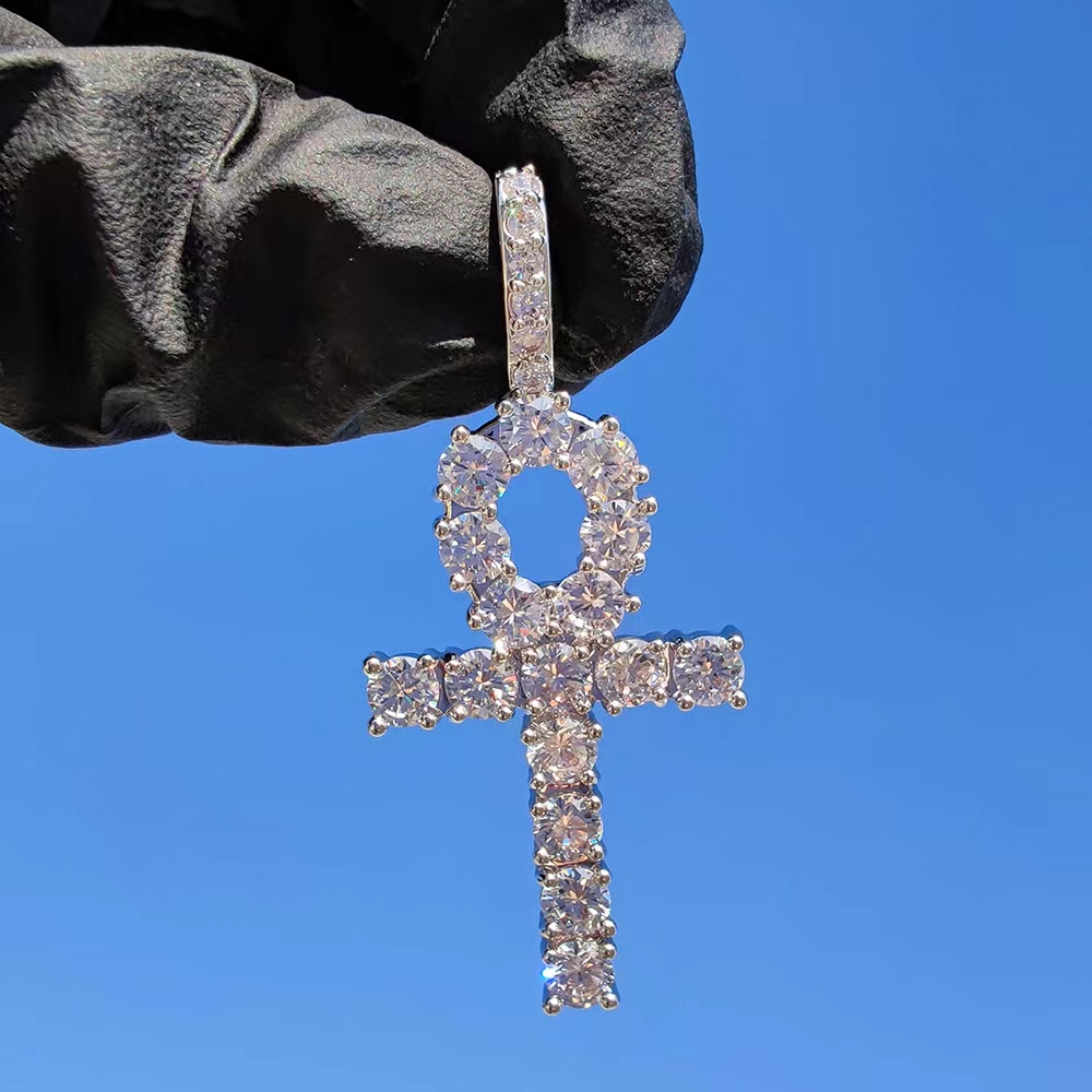 Hip Hop Cross Key Pendant Necklace Jewelry Bling Diamond Stone 18k Real Gold Plated Jewelry