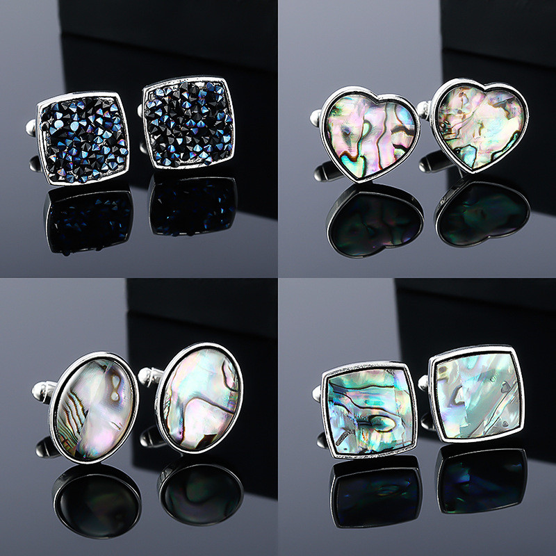 Fashion French Man Cufflink Designer Crystal Cuff Links Shell Rhinestone Silver Black Gold Plated Enamel Business Alloy Shirt Cuff