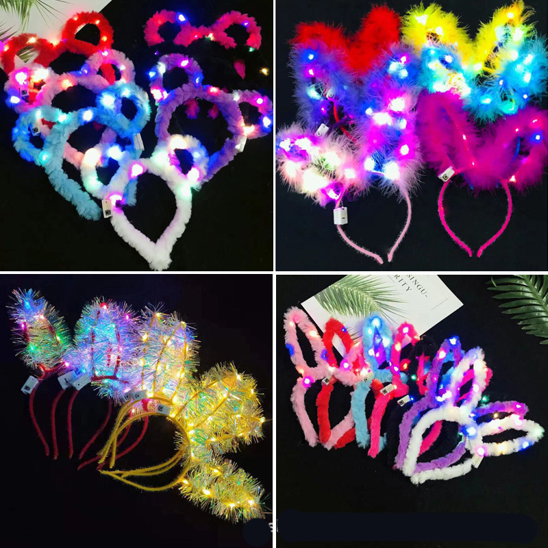 

Christmas LED Light Up Headband Lady Light-Up Bunny Rabbit Ears Headband Glowing Hair Band For Holiday Party Headwear Gift, Multi-color