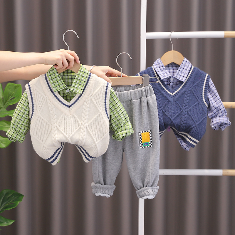 Autumn Baby Boys Clothing Set Kids Tracksuit Knitted Vest Shirt Pants 3 Pcs Suit Infant Clothes Outfits Children Sportswear, Blue
Autumn Baby Boys Clothing Set Kids Tracksuit Knitted Vest Shirt Pants 3 Pcs Suit Infant Clothes Outfits Children Sportswear, Blue
