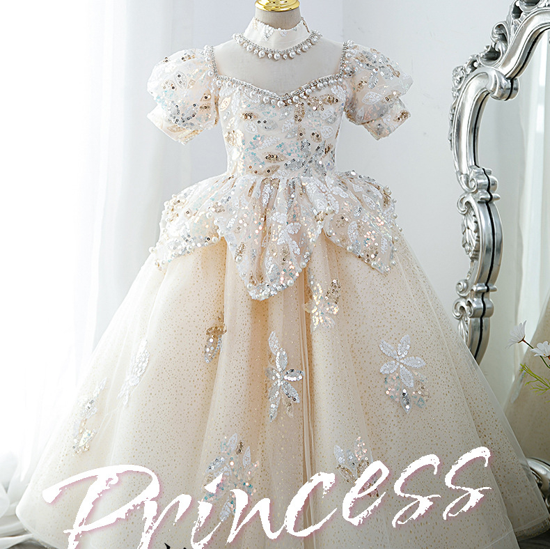 Crystal Lace Little Kids Flower Girl Dresses Princess Jewel Neck Tulle Applique Puffy Floral Formal Wears Party Communion Pageant Gown