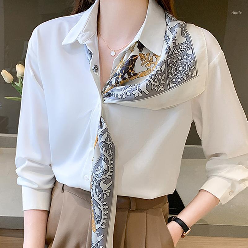 Women' Blouses & Shirts Long Sleeve Blouse Women Turn Down Collar Chiffon White Shirt Tops Blusas Mujer De Moda 2022 D744