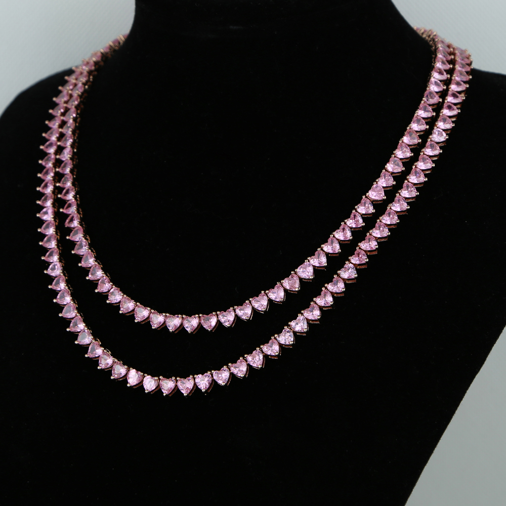 5A heart cz tennis necklace white pink cubic zirconia iced out bling pink girl women jewelry choker