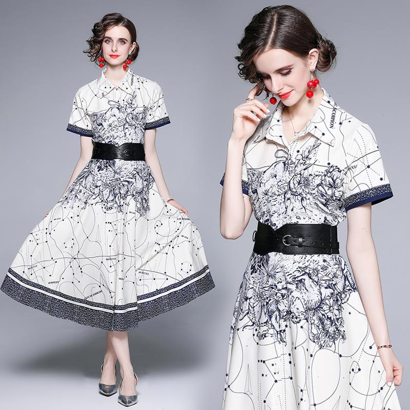 Summer Womens Polo Collar Dress High-end Temperament Short Sleeve Print Waist Closing Long Fashion With Belt, Apricot
Summer Womens Polo Collar Dress High-end Temperament Short Sleeve Print Waist Closing Long Fashion With Belt, Apricot