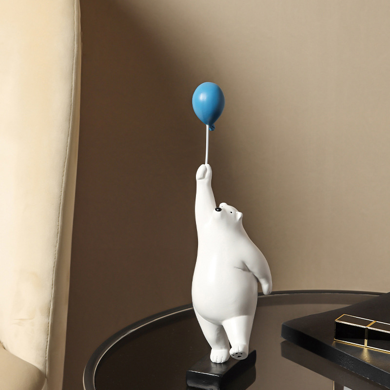 ARTLOVIN Creative Flying Bear Figurines Balloon Polar Bears Figure Home Wall Mount Decoration Resin Modern Gift for Boy/Man/Kids 220412