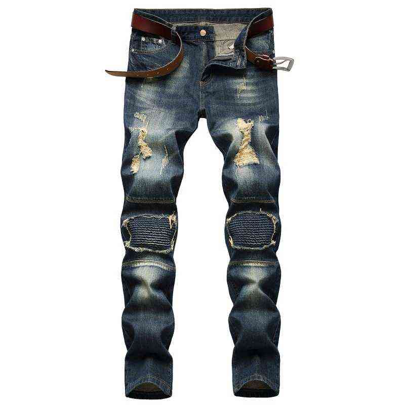 2020 Mens Fashion Casual Jeans Hip Hop Patch Men Rap Hole Biker Jeans Men Slim Fit Ripped Denim Pants Vaqueros Hombre 40 42 G0104