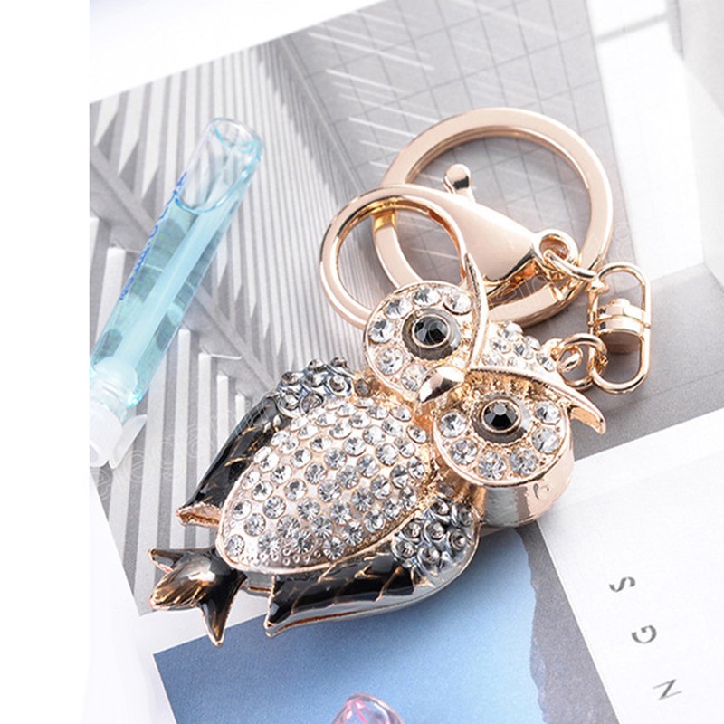 Crystal Owl Keychain Male Alloy Rhinestone Animal Car Key Ring Female Bag Pendant Accessories Girl Gift Jewelry