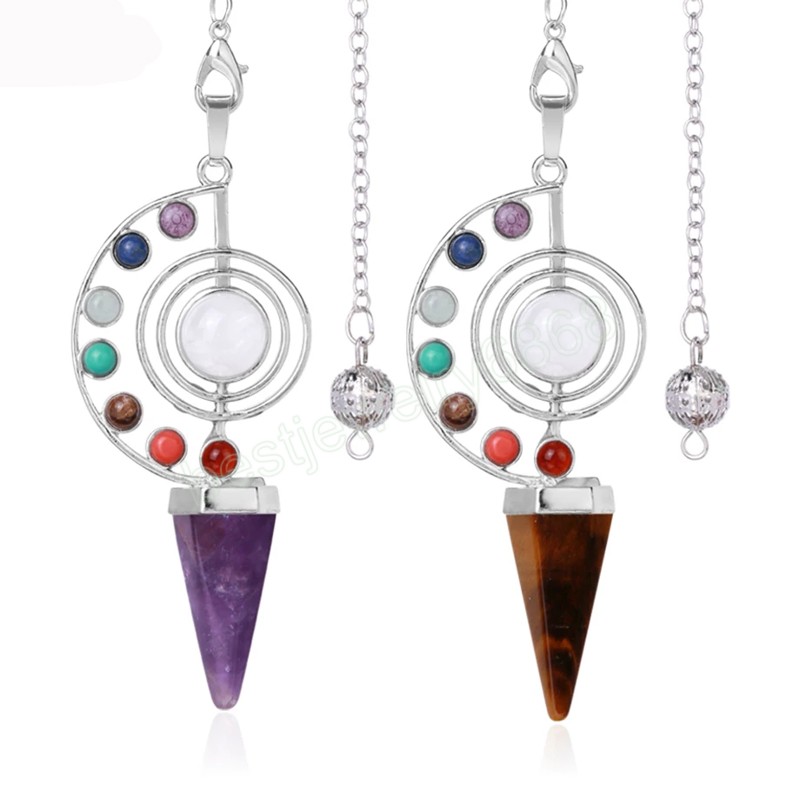 7 Chakra Crystal Pendulum for Dowsing Divination Healing Natural Stone Cone Pendant Pendulo Balancing Pendulum Amulet