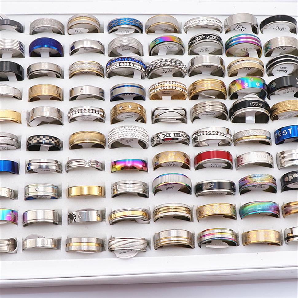 Fashion 100pcsLots Assorted Mens Stainless steel Rings Jewelry Party Gift Wedding Rings For Women Mix Style281k4821328