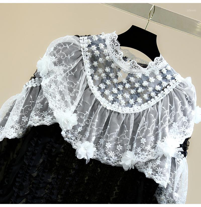 Women's Blouses & Shirts Lace Embroidered Ruffled Shirt Women 2022 Spring Korean Style Beads Three-Dimensional Flower Chiffon Blouse Lady Sw, Black
Women's Blouses & Shirts Lace Embroidered Ruffled Shirt Women 2022 Spring Korean Style Beads Three-Dimensional Flower Chiffon Blouse Lady Sw, Black