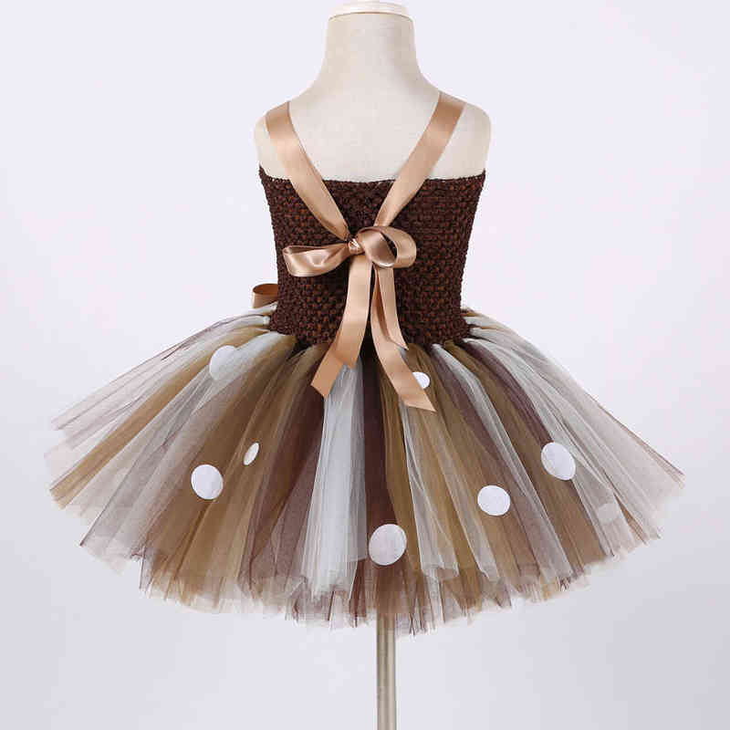 Deer Costumes for Girls Christmas Dress for Kids Halloween Costumes Reindeer Tulle Tutu Dress Birthday Princess Clothes Brown Y220510