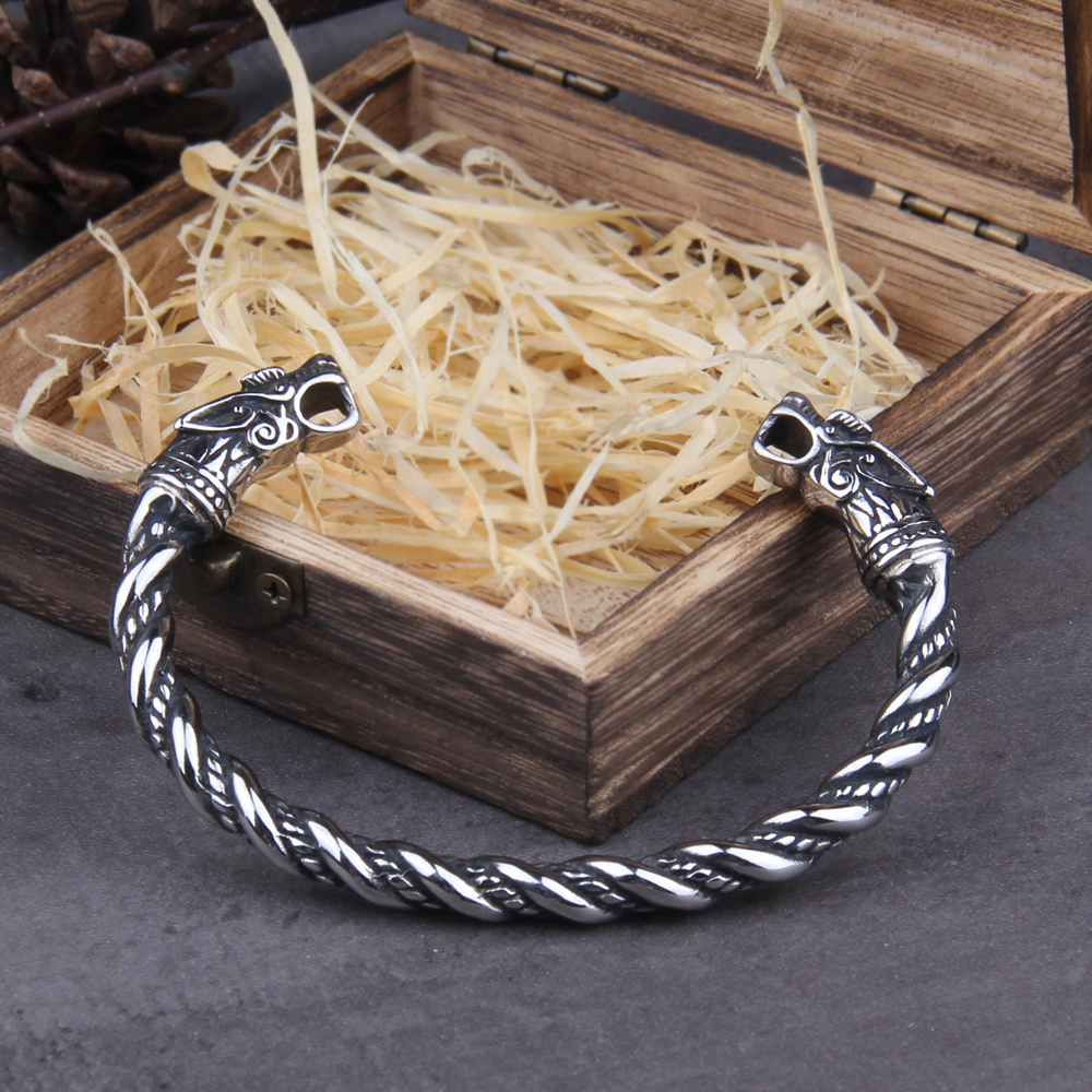 Men's Bangle Stainless Steel Nordic Viking Norse Dragon Bracelet Men Wristband Cuff Bracelets