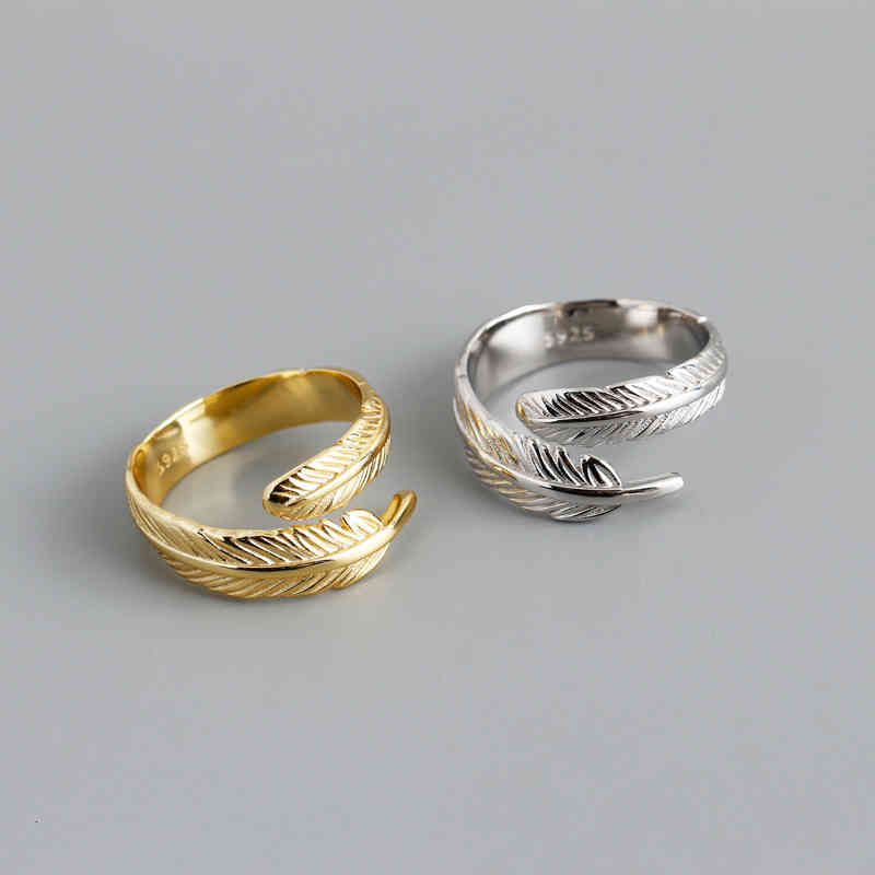 Jz1031 personalized feathered cool wind gold S925 silver ring for men and women