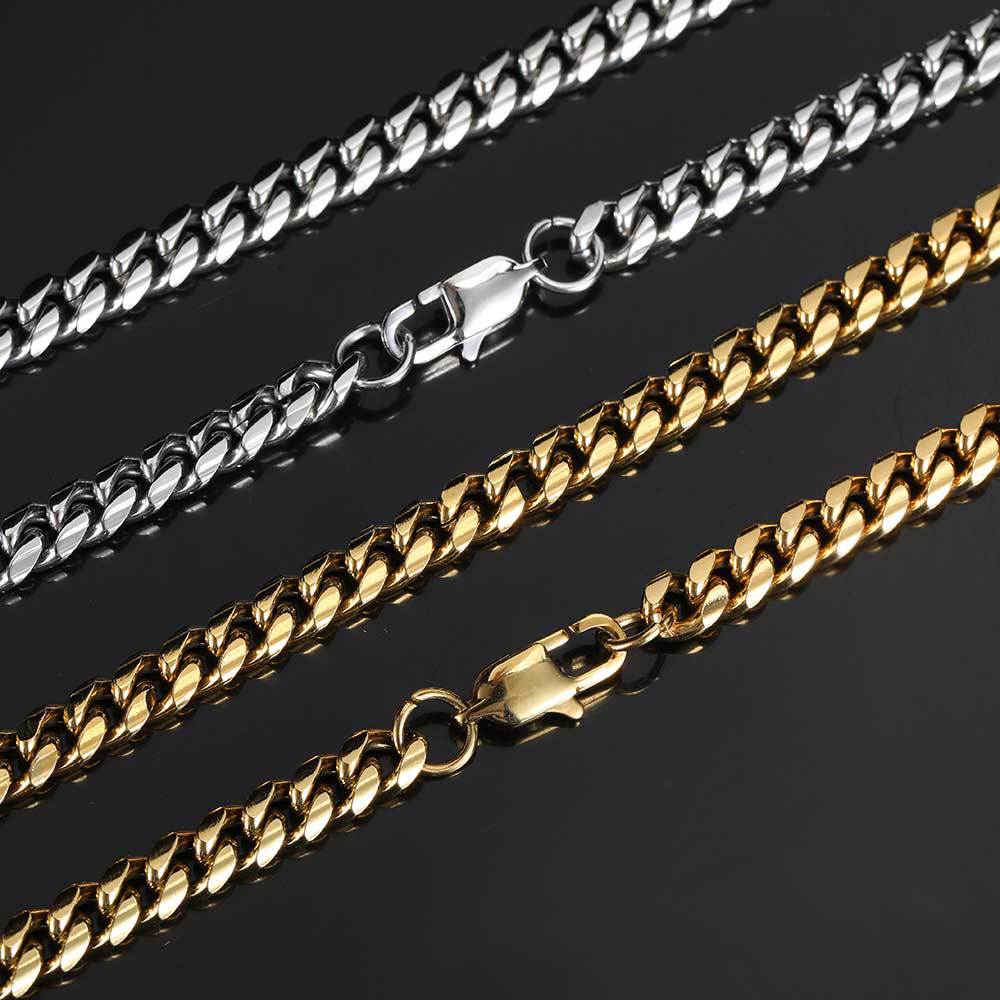 Hip Hop Cuban Link Chain Necklace 18K Real Gold Plated Stainless Steel Metal Necklace for Men 4mm 6mm 8mm