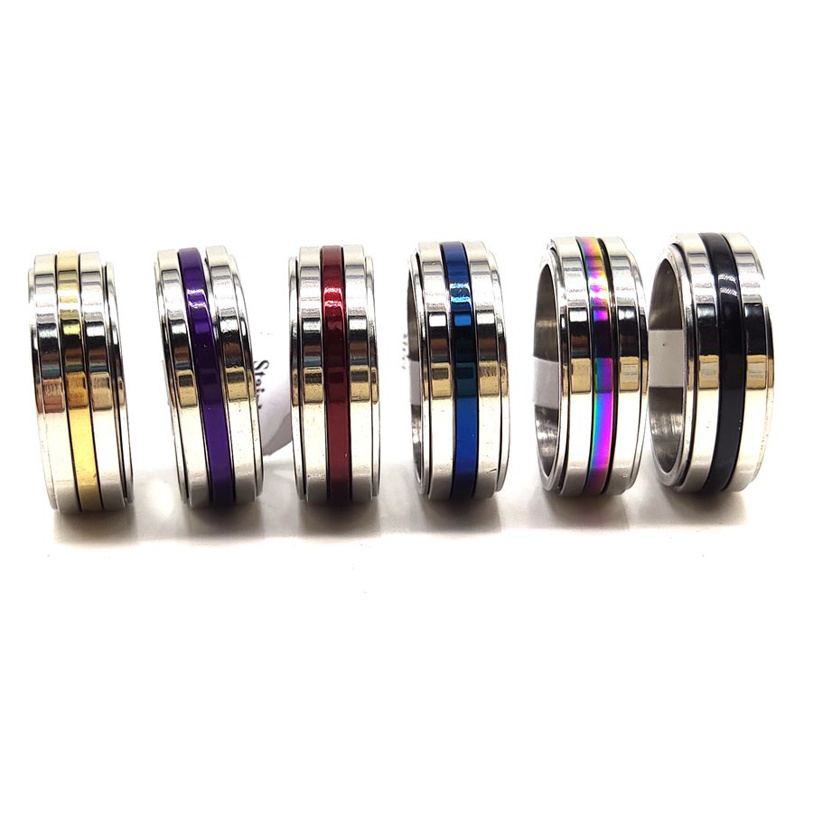 Wholesale 36pcs/lot Stainless Steel Spinner Ring 8mm Top Color Mix Men Women Rotating Spin Rings Mens Fashion Jewelry