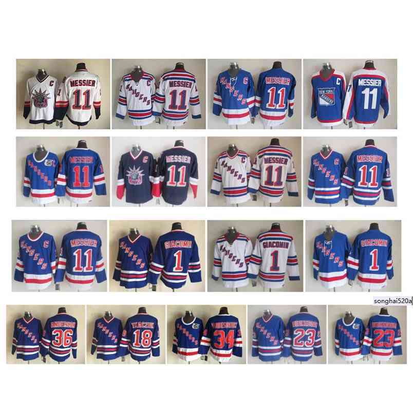 

95 Vintage New York Rangers Jersey 11 Mark Messier 1 Eddie Giacomin 18 Walt Tkaczuk 23 Jeff Beukeboom 34 John Vanbiesbrouck Retro Hockey nhl's Jerseys, As pic