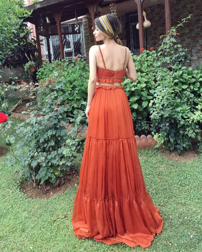 Orange Charming Evening Dresses Two Pieces Organza Custom Made Sleeveless Spaghetti V-Neck Party Prom Dress Robe de mariée