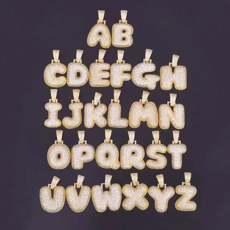 Hip Hop Cubic Zirconia A-Z 26 English Capital Letters Pendent Necklace With Stainless Steel Rope Chain 18K Real Gold Plated Diamond Letter Necklaces f