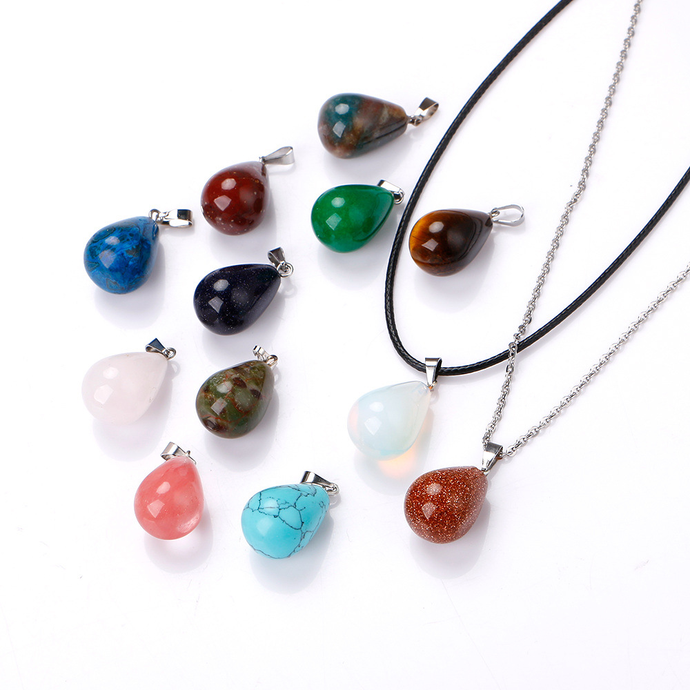 Natural Stone heart cross drop pendant necklace Opal Tiger's Eye Pink Quartz Crystal Chakra Reiki Healing Pendulum Necklaces for women jewelry