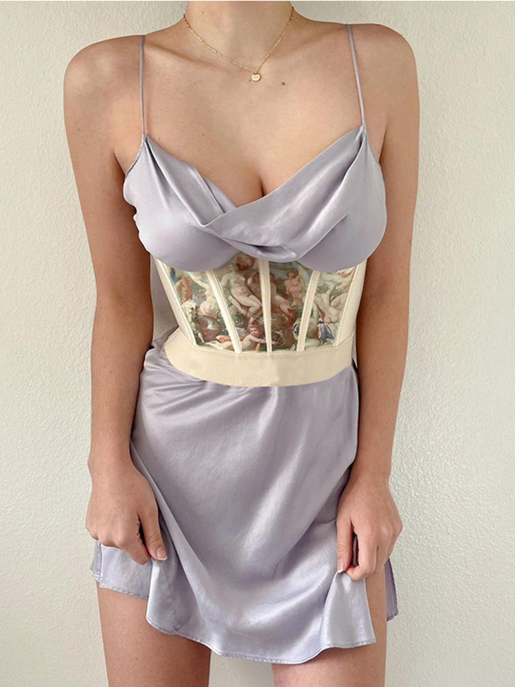 Y2K Top Women Corset Christmas Lace Up Tanks Slim Strapless Crop Sexy Party Club Backless Print Vest 90s Vintage Clothes 220325