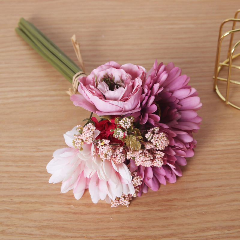 Simulation flower burnt edge rose Fran chrysanthemum daisy gypsophila bouquet wedding decoration