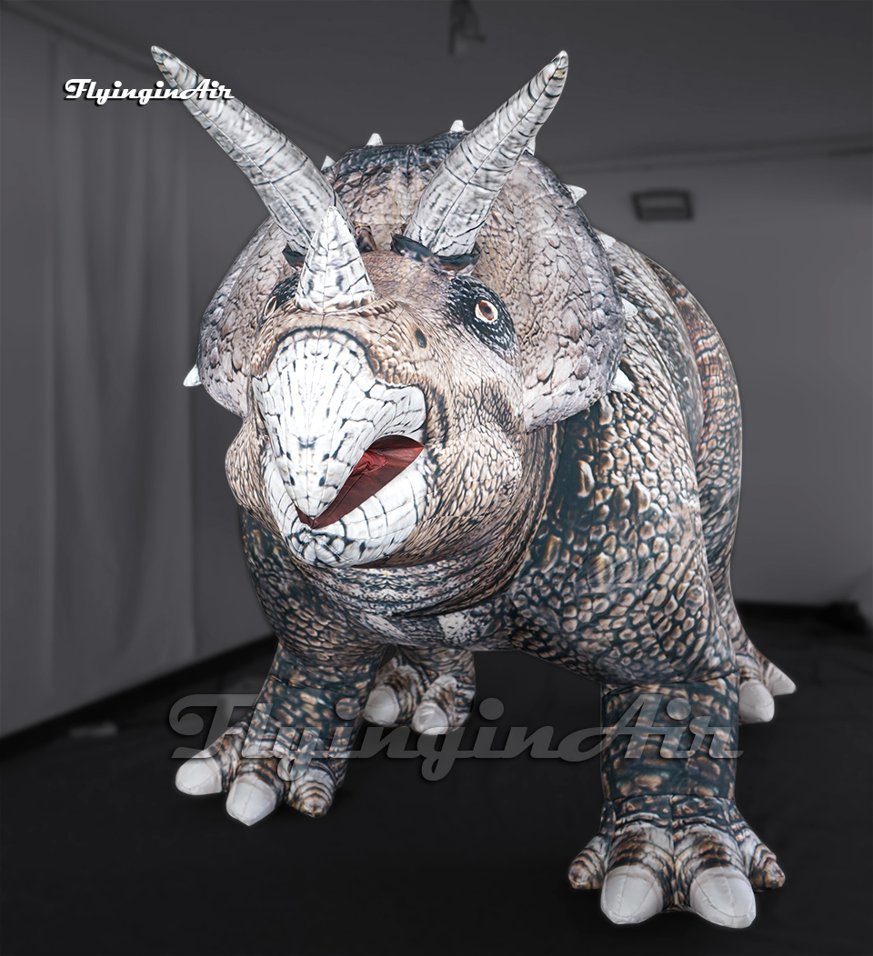 Simulated Inflatable Triceratops 5m length Jurassic Park Animal Model Air Blow Up Dinosaur With Three Horns For Museum Decoration