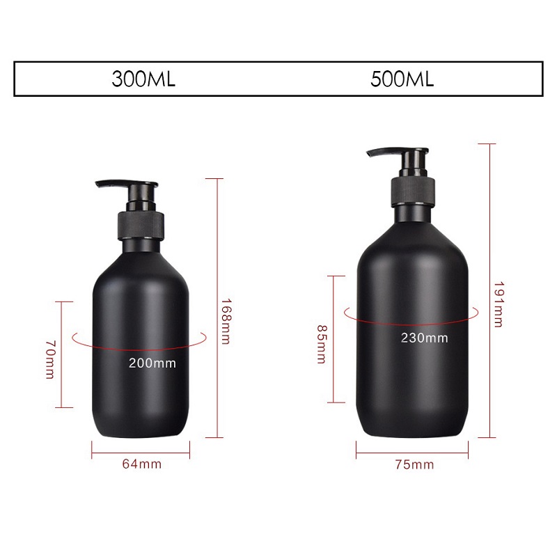 Matte Black Soap Dispenser Hand Lotion Shampoo Shower Gel Bottles 300ml 500ml PET Plastic Bottle with pumps for Bathroom Bedroom and Kitchen