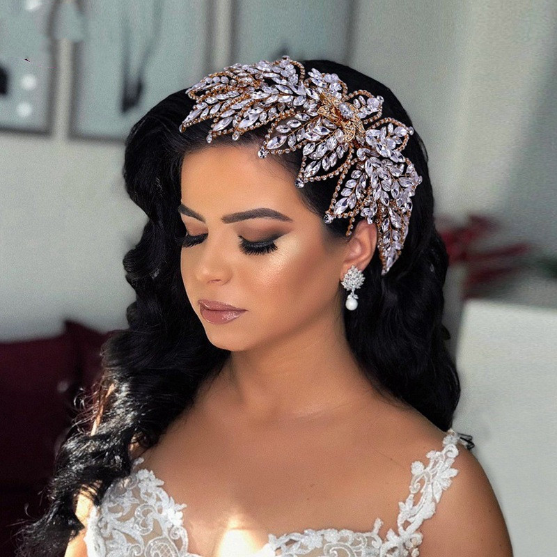 sparkly Gold Bridal Hair Band Tiara Baroque Crystal Bridal Headwear Crown Rhinestone with Wedding Jewelry Hair Accessories Diamond Bridal Crowns Headp
