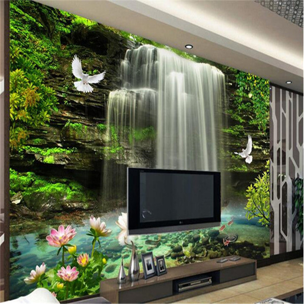 Chinese style 3d wallpapers wall paper wall covering 3d wallpaper sofa three-dimensional mural waterfall landscape