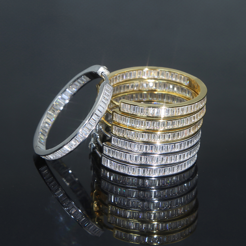 New Styles 37mm Round Cubic Zircon Hoop Earring With Gold Silver Plated engagement Wedding Earrings For Women Lady Luxury Jewelry Wholesale