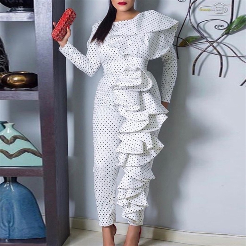 MD African Jumpsuit For Women Print Polka Dot Dashiki Rompers Vetement Africain Ankara Outfit Bohemian Moroccan Long Jumpsuits 220514