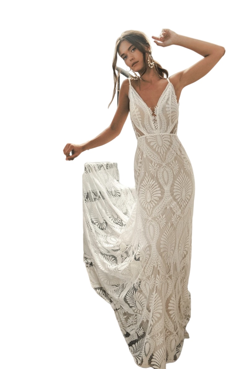 Beach Lace Mermaid Wedding Dresses 2022 BHLDN Spaghetti Backless Vestidos de noiva sereia barato Summer Holiday Bohemian Bridal Gown